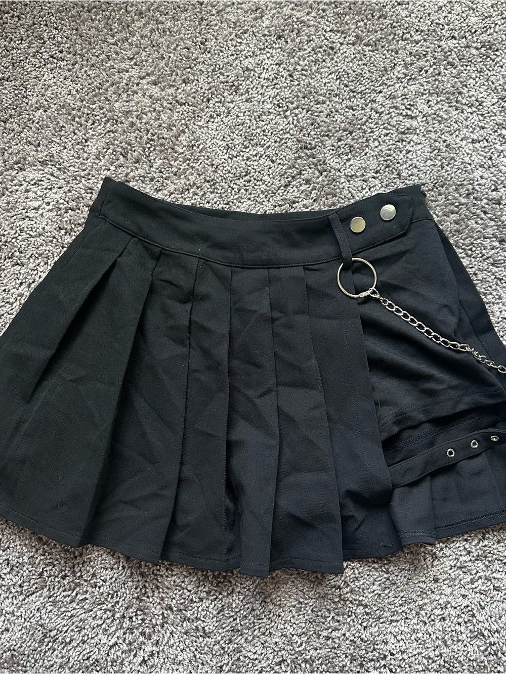 Black Pleated Mini Skirt with Chain Detail